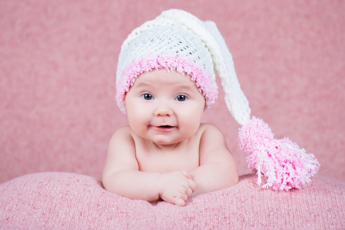 Baby wearing a knitted winter hat