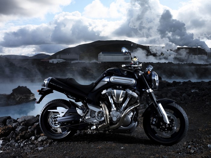 4K Yamaha MT-01 motorcycle in industrial landscape