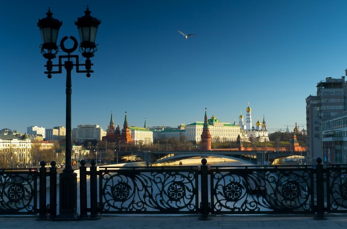 Moscow Kremlin with a lantern and fence