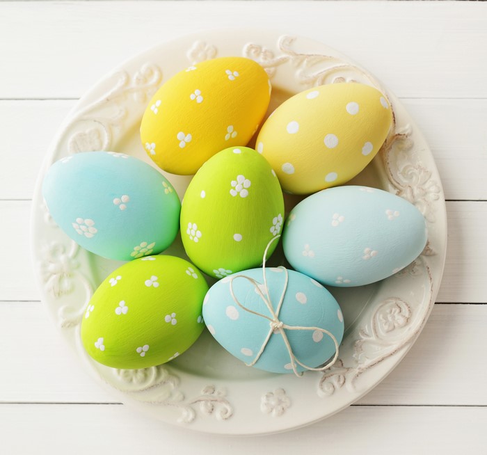 Easter eggs on a decorative plate