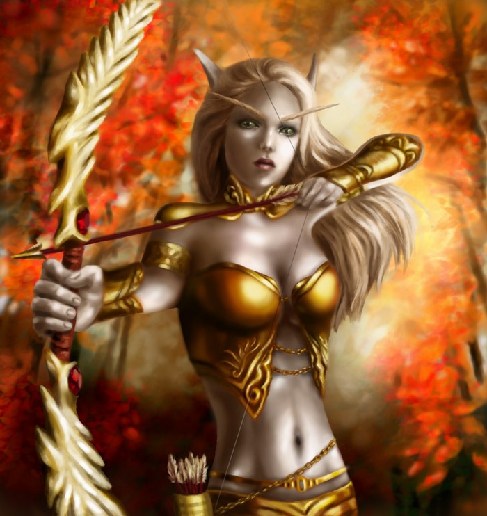 Elf archer from World of Warcraft with a bow
