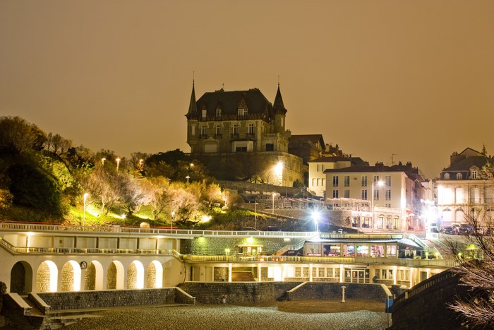 Biarritz Aquitaine France Houses Evening Street Lights