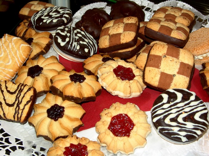 Assortment of cookies with chocolate and jam