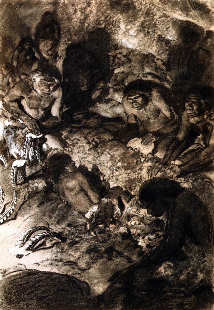 Zdenek Burian's depiction of the Teshik-Tash burial