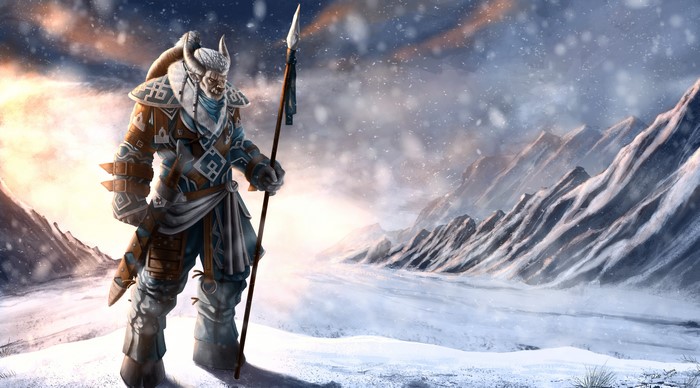 The Celtic Guardian Warrior with Spear in Snow