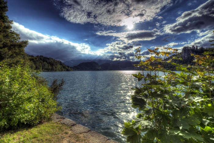 Lake Bled, Slovenia with Mountains and Dramatic Sky