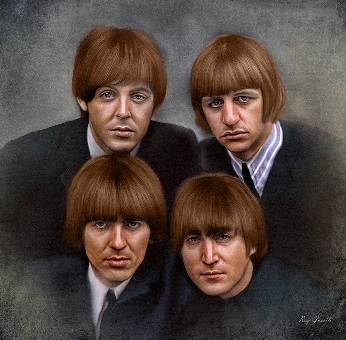 The Beatles band members painting