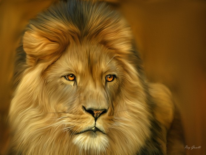 Painting of a Lion's Head with Golden Mane