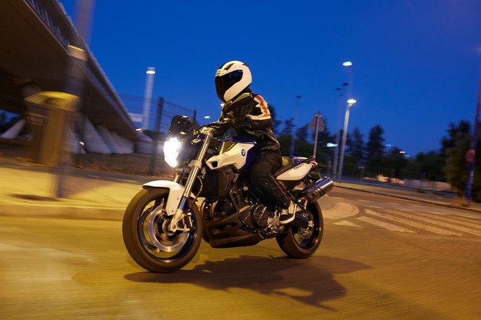 Motorcyclist on BMW F 800 R at Dusk