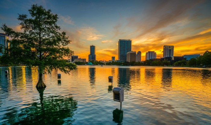 Lake Eola Park Orlando Cityscape at Sunset