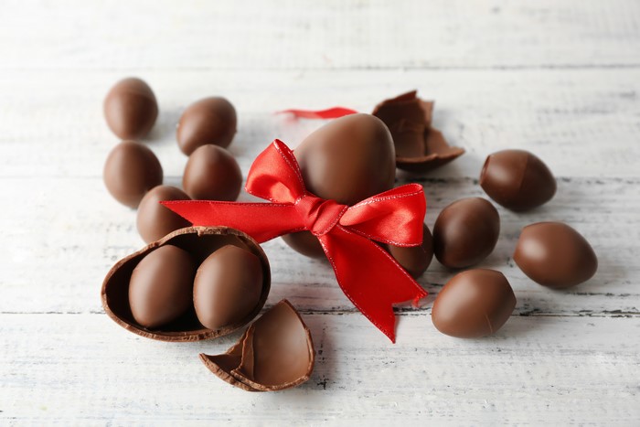 Chocolate Easter Eggs with Red Bow