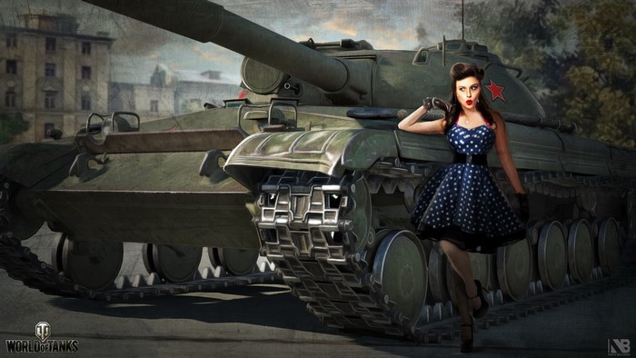 Pin-up girl with Object 430 tank from World of Tanks