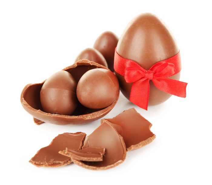 Easter Chocolate Eggs with Red Ribbon