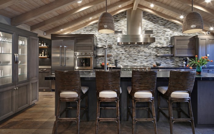 Kitchen Interior Design with Chairs and Lamps
