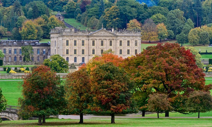 Chatsworth House in Derbyshire, England during Autumn