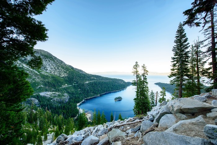 Lake Tahoe with Mountains and Trees, California