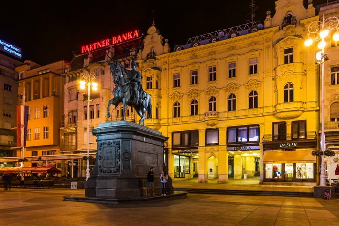 Ban Jelačić Square, Zagreb, Croatia at Night
