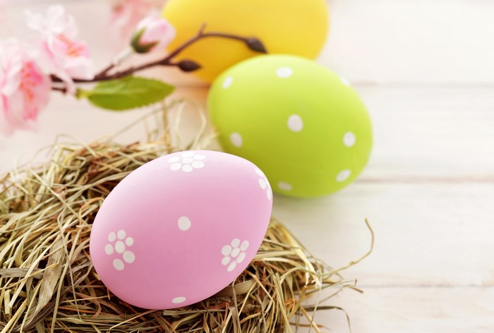 Easter Eggs in a Nest with Flowers