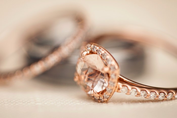 Rose gold diamond engagement ring and wedding band