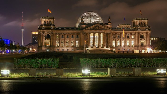 Reichstag Building and Berlin TV Tower at Night