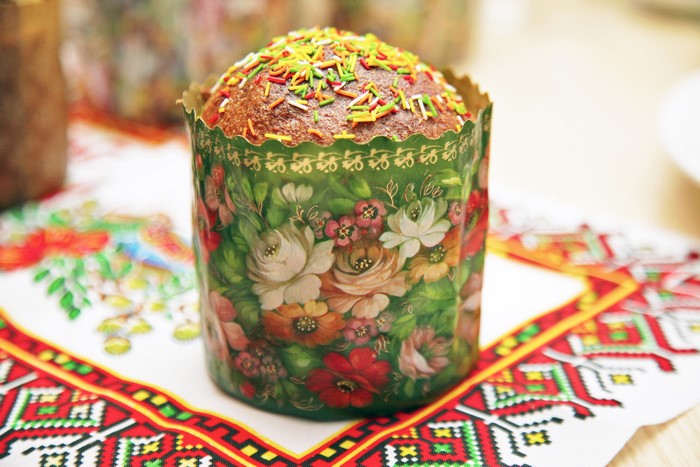 Easter Kulich pastry with colorful sprinkles