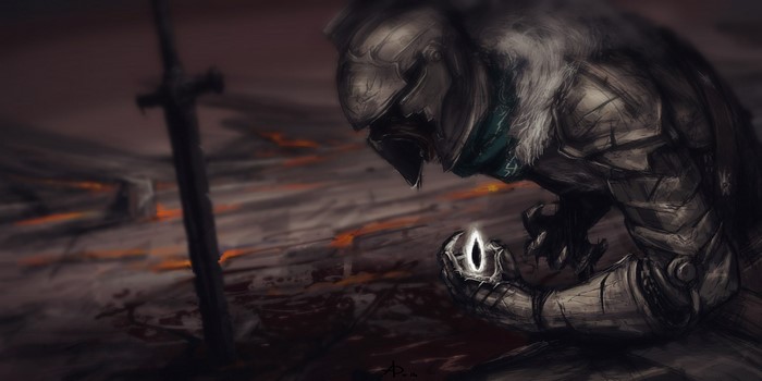 Knight from Dark Souls holding a glowing item