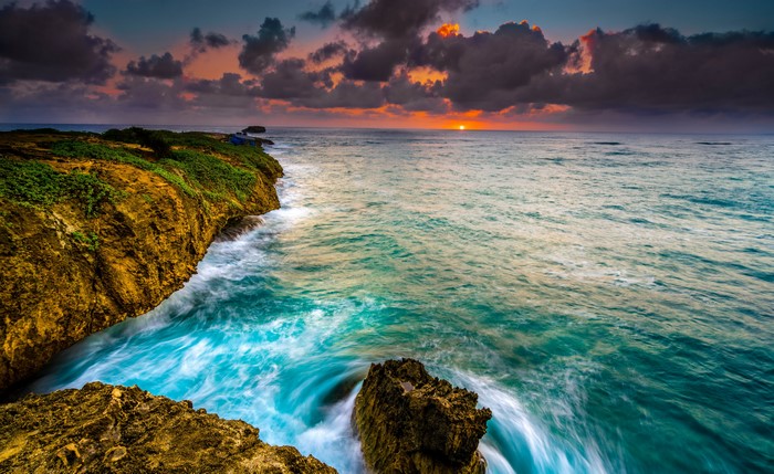 Hawaii Coastline at Sunset with Waves