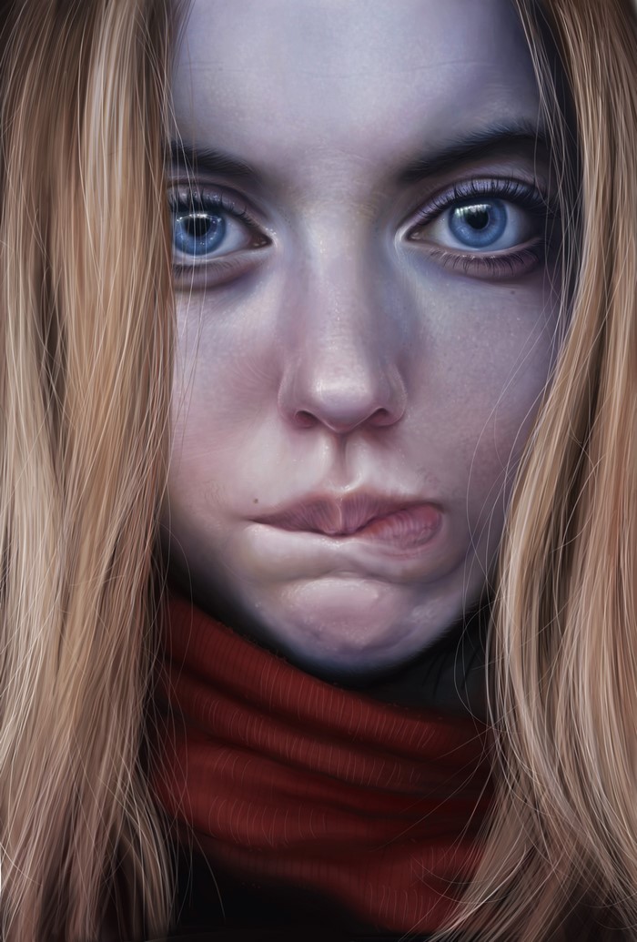 Painting of a young woman's face