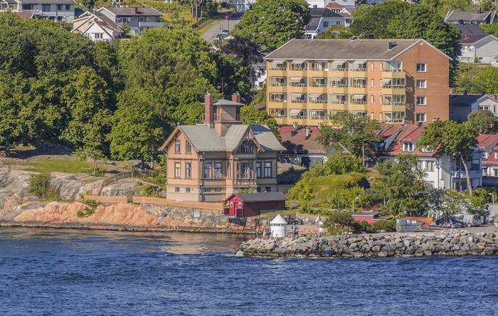 Houses on the coast in Buskerud, Norway