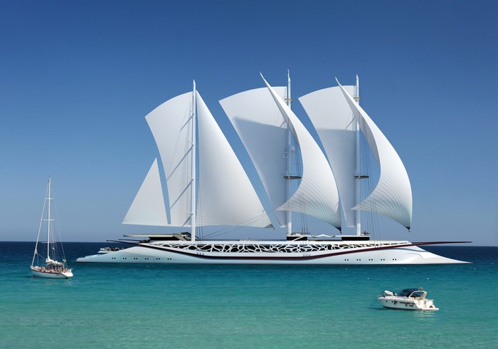 Sailing Yacht with Multiple Sails on the Sea