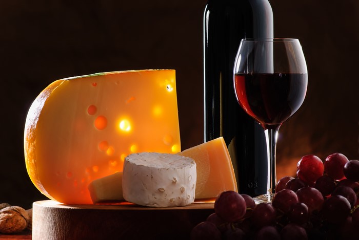 Wine, Grapes, and Cheese Platter