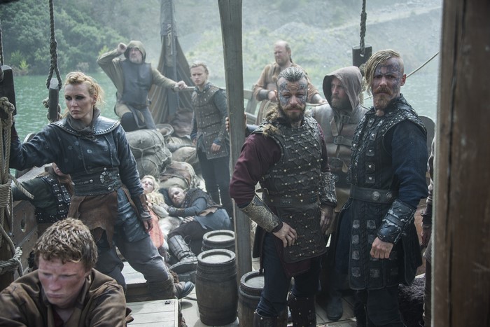 Vikings TV series warriors on a boat