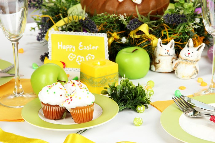Easter Table Setting with Cupcakes and Apples