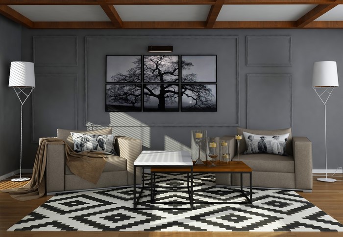 Modern living room with armchairs and artwork
