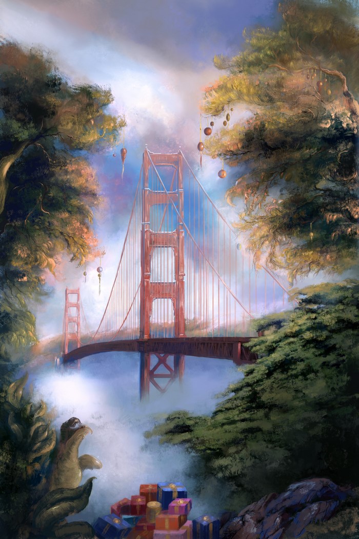 The Golden Gate Bridge with a Turtle and Gifts