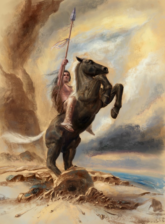 Warrior on horseback holding a spear