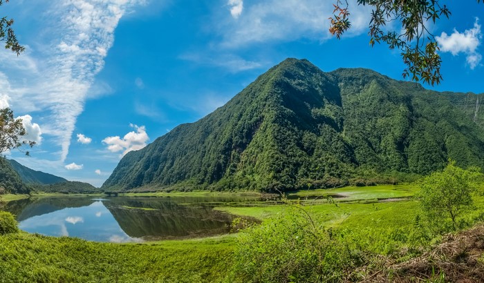 Lake and Mountains in Ste-Suzanne, Reunion, France