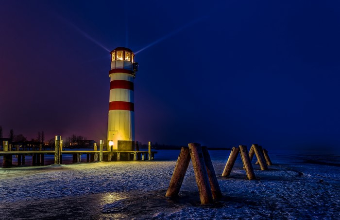 Podersdorf Lighthouse in Austria at Night