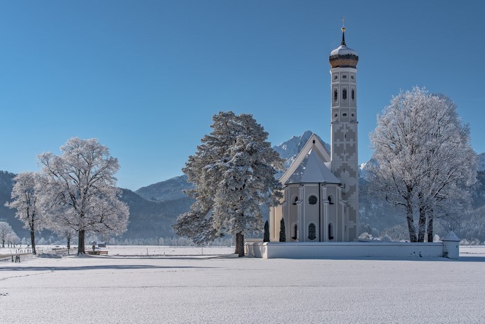 St. Coloman Church in Schwangau, Bavaria, Germany during winter