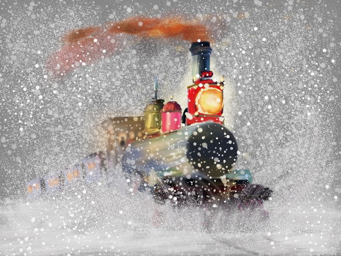 Train in Snow with Smoke