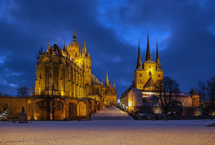 Erfurt Cathedral and St. Severus Church at Night