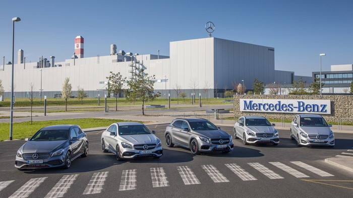 Mercedes-Benz Cars in front of Factory