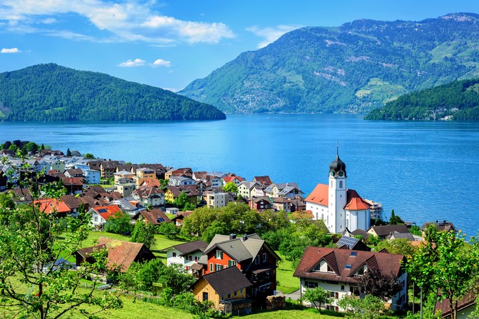 4K Engelberg Lake Lucerne Switzerland Mountains Houses