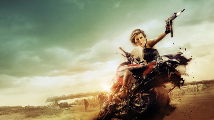 Alice from Resident Evil: The Final Chapter on a Motorcycle