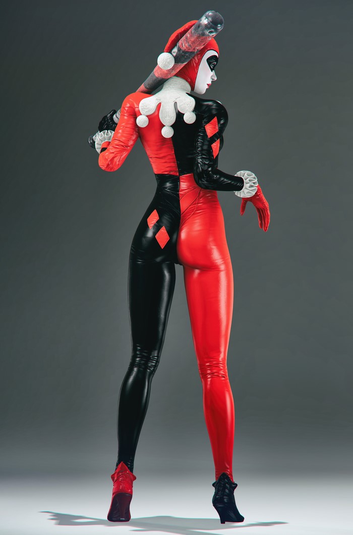 Harley Quinn from Batman holding a baseball bat