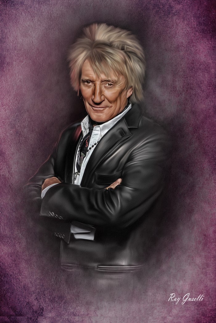 Rod Stewart in a black suit
