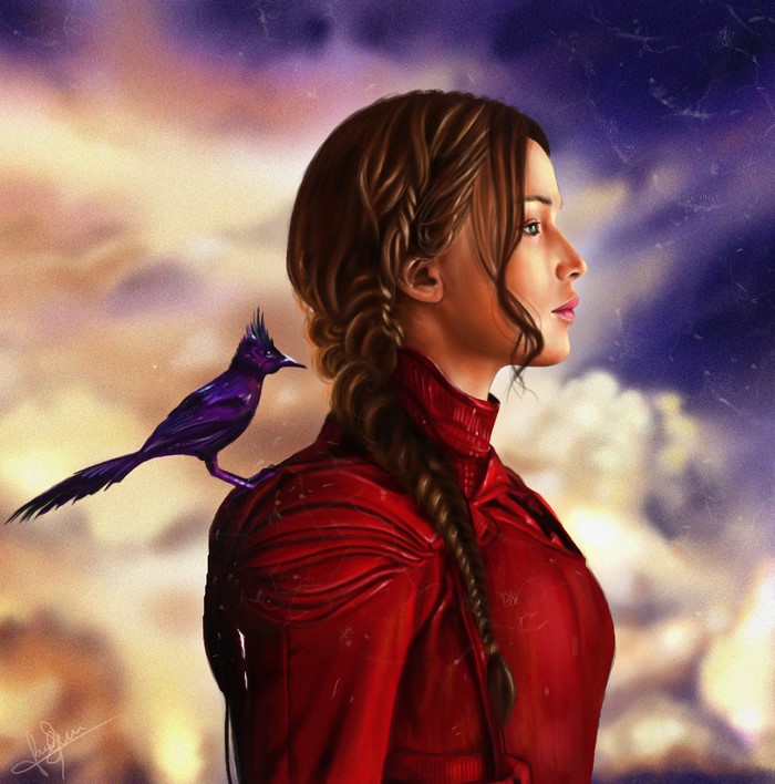 Katniss Everdeen with a Mockingjay from The Hunger Games