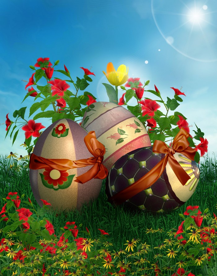 Easter Eggs with Flowers and Bows