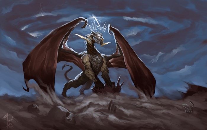Dragon in a thunderstorm with lightning