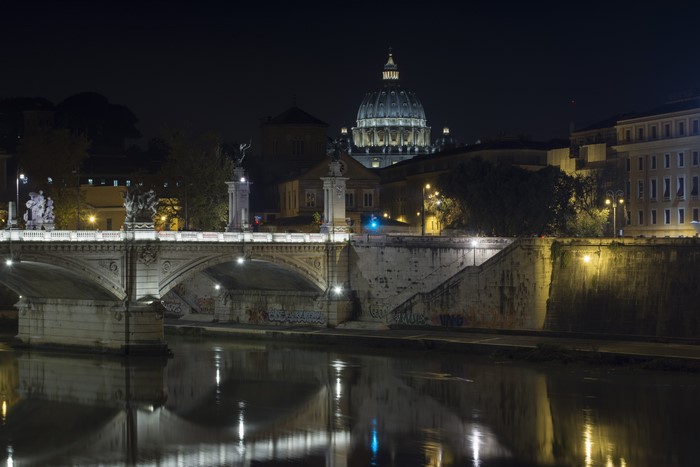 Rome at Night: Bridge and St. Peter's Basilica